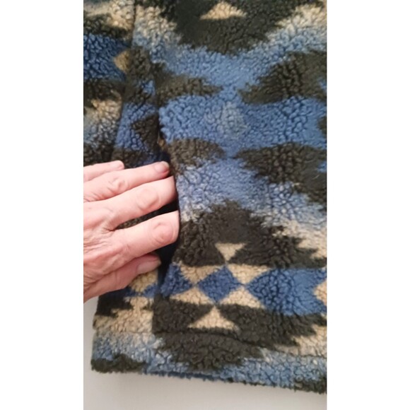 Woolrich Short Fleece Jacket Blue Gray Southwest Button Front Pockets Sz L - Picture 5 of 11